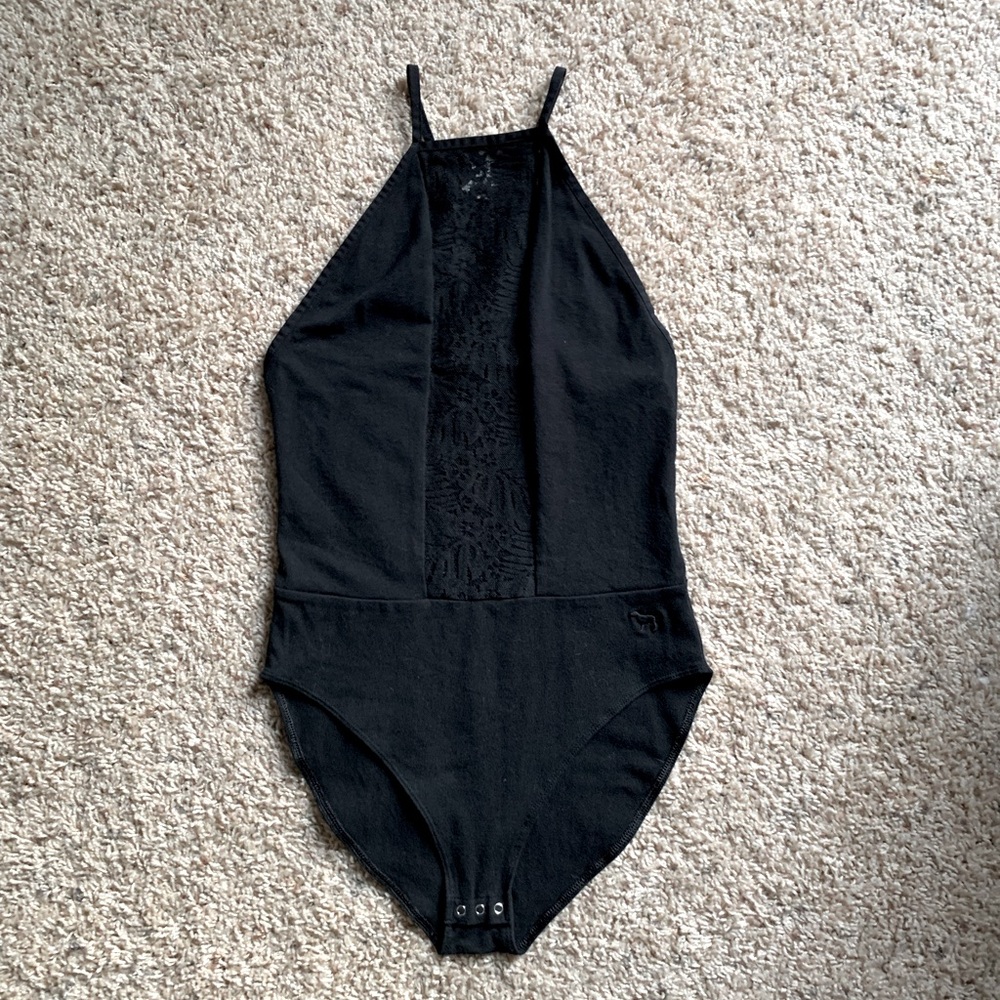 PINK Victoria’s Secret high neck black lace front panel bodysuit size small